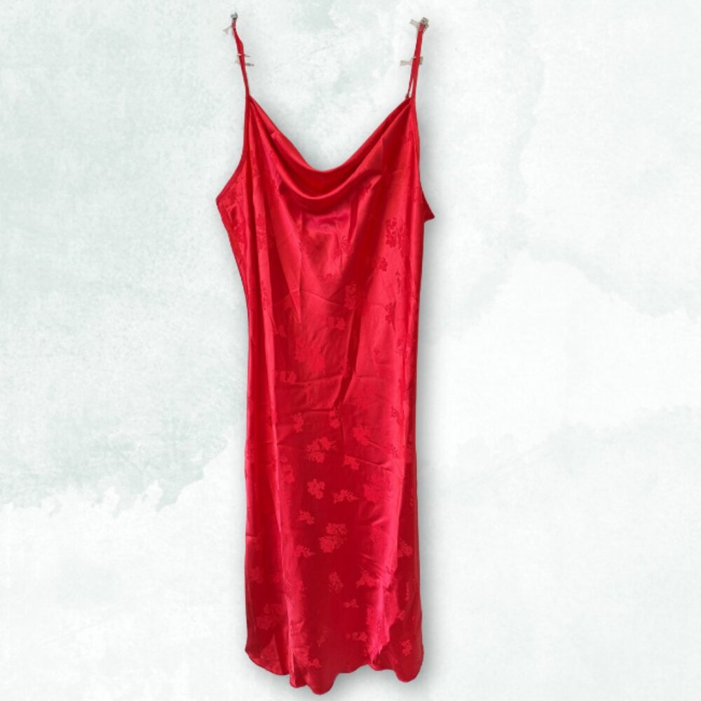 Bebe Lux Long Red Dress Cowl Neck Size Large